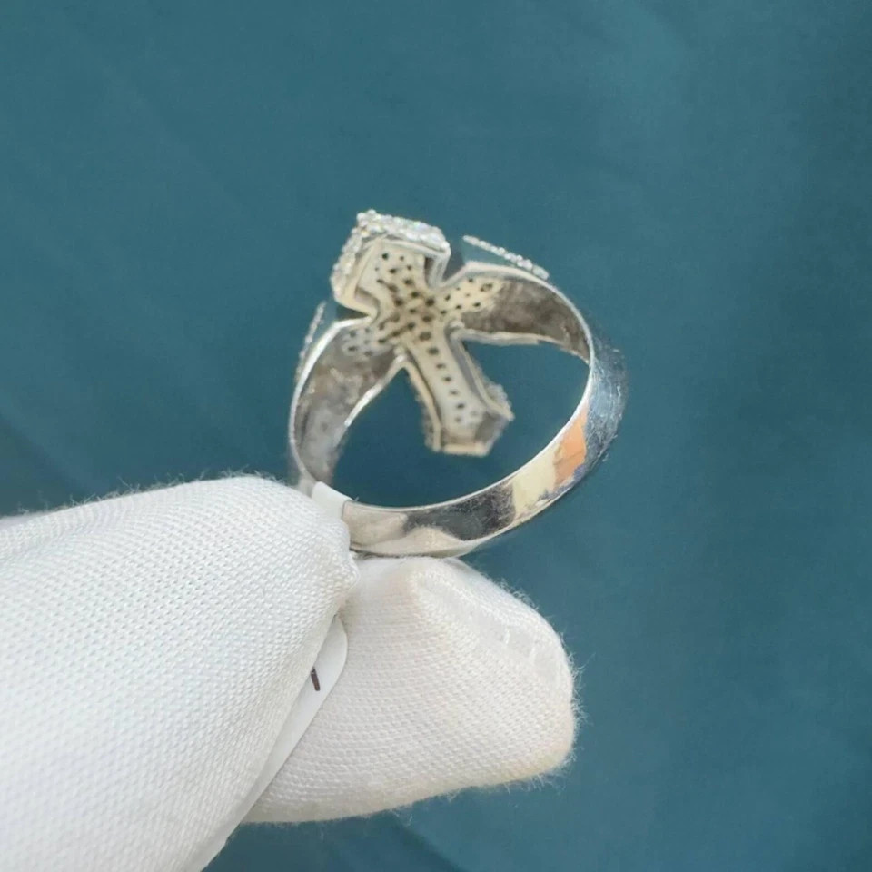3Ctw Lab Created Round Cut Diamond 14k White Gold Plated Men’s Custom Cross Ring