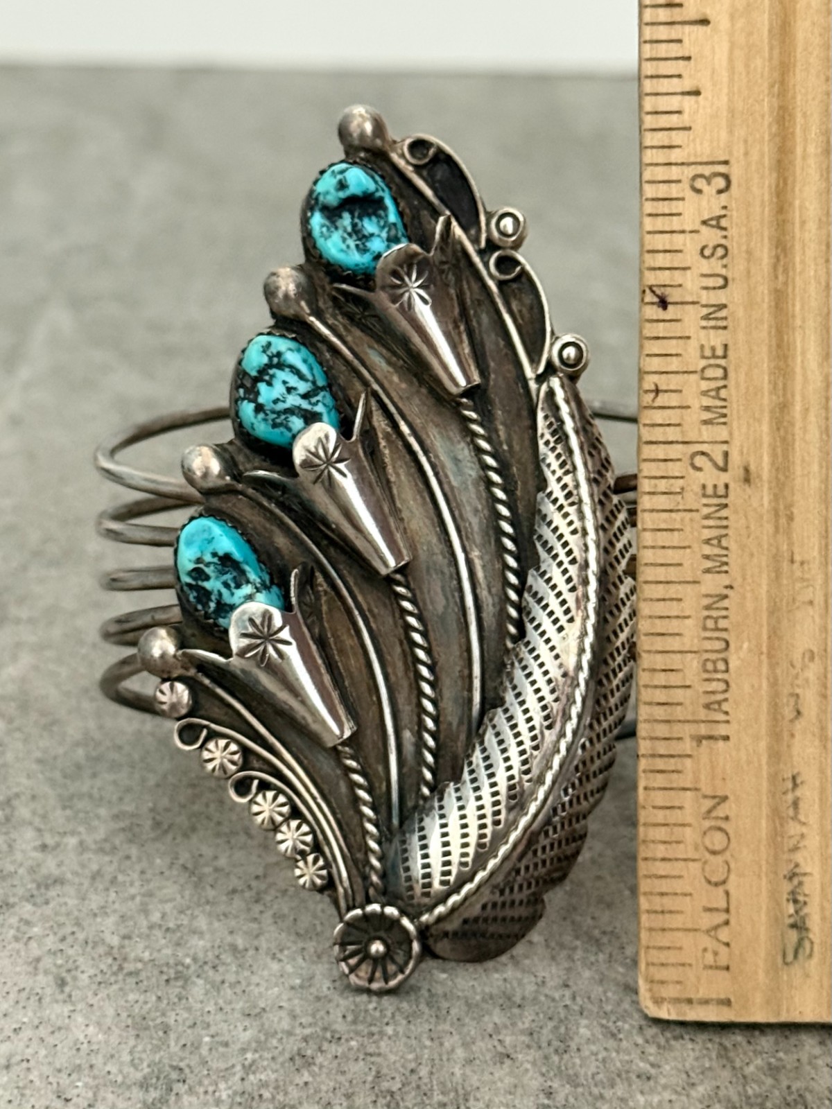 Vintage Navajo Turquoise Sterling Silver BLOSSOM Bracelet 6.7 in