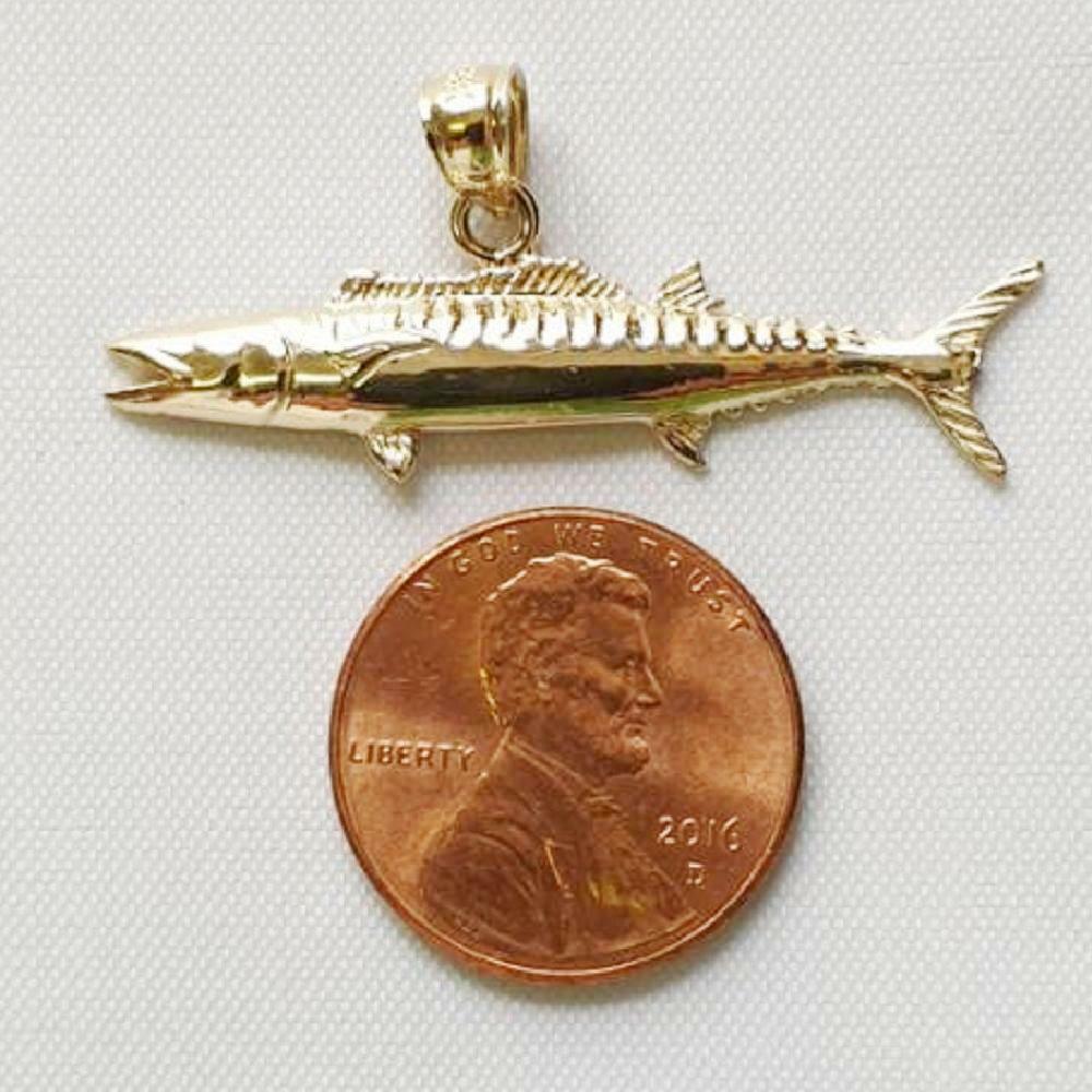 14k Yellow Gold Wahoo Fish Pendant / Charm, Made in USA
