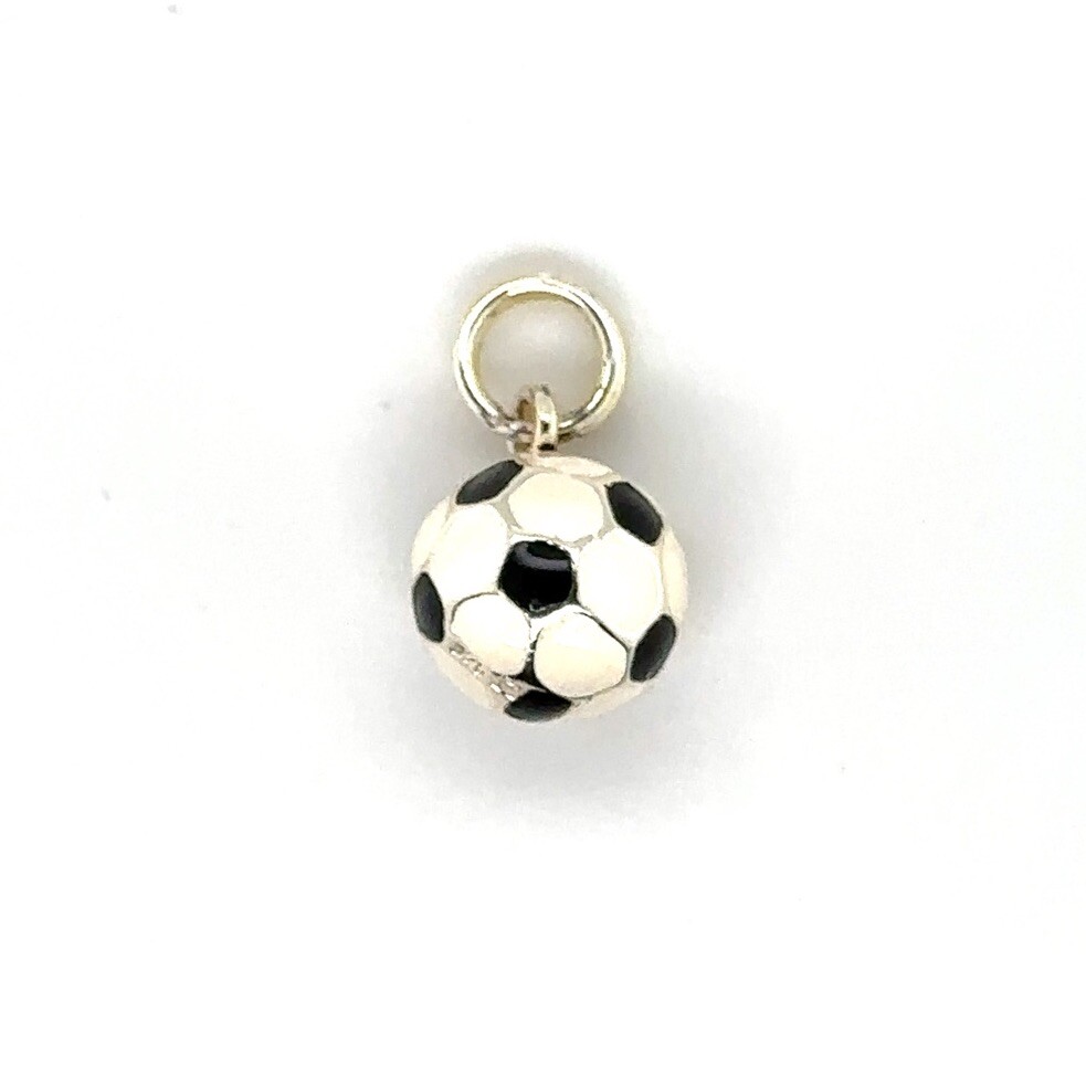 Black & White Enameled Soccer Ball ⚽️ Charm Or Pendant In Sterling Silver 2 gram