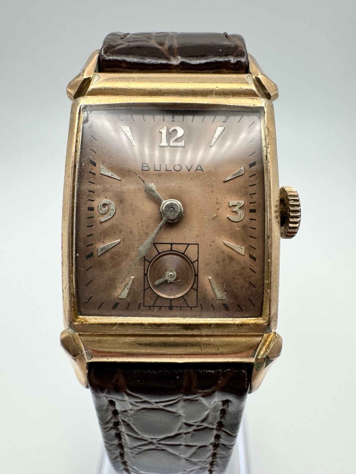 BULOVA Squadron 8AE HOODED LUG 14KT RoseGOLD FILLED 1940’S WATCH 17 JEWELS
