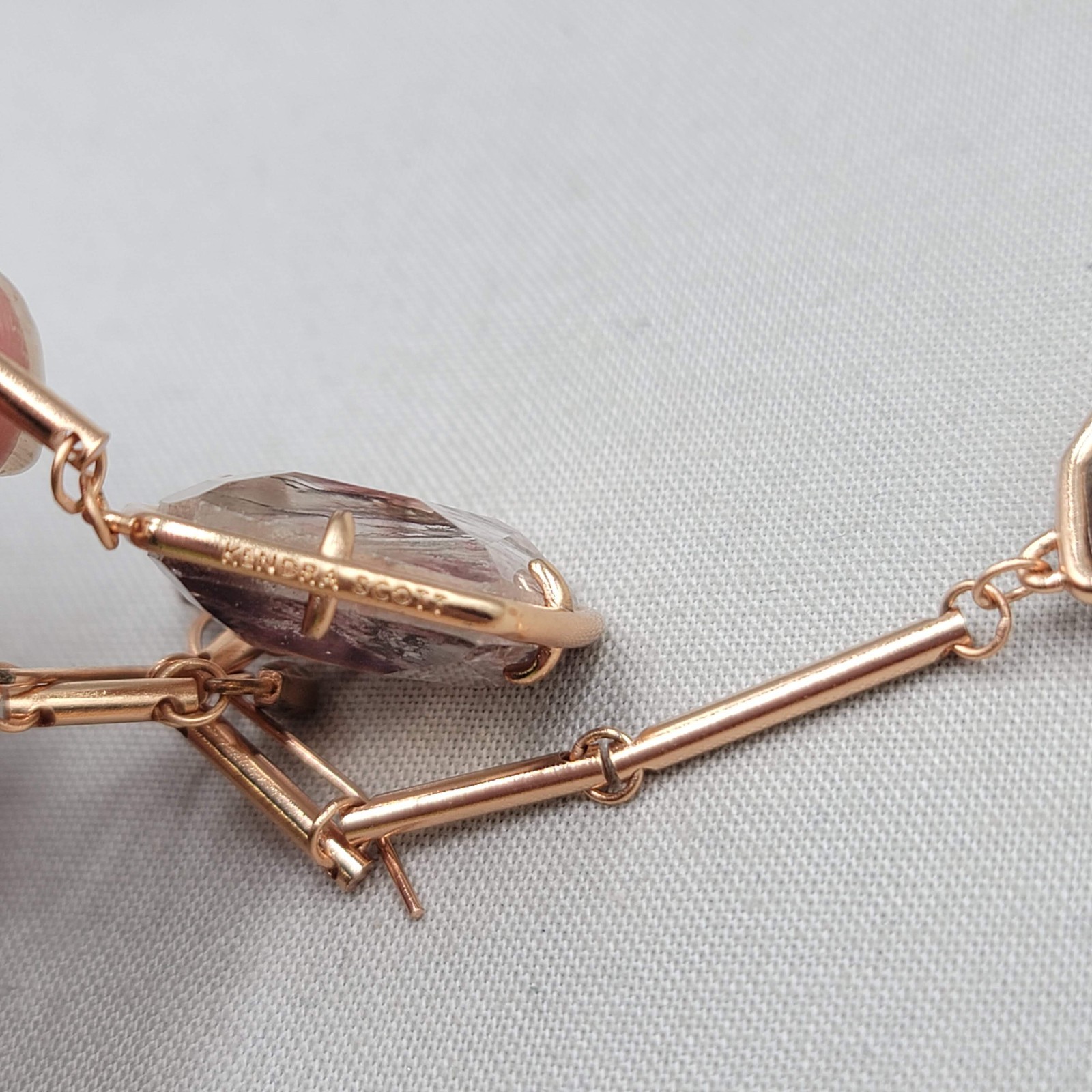 Kendra Scott Charmian Sable Mica Rose Gold tone Pierced Earrings Dangle 3.25″