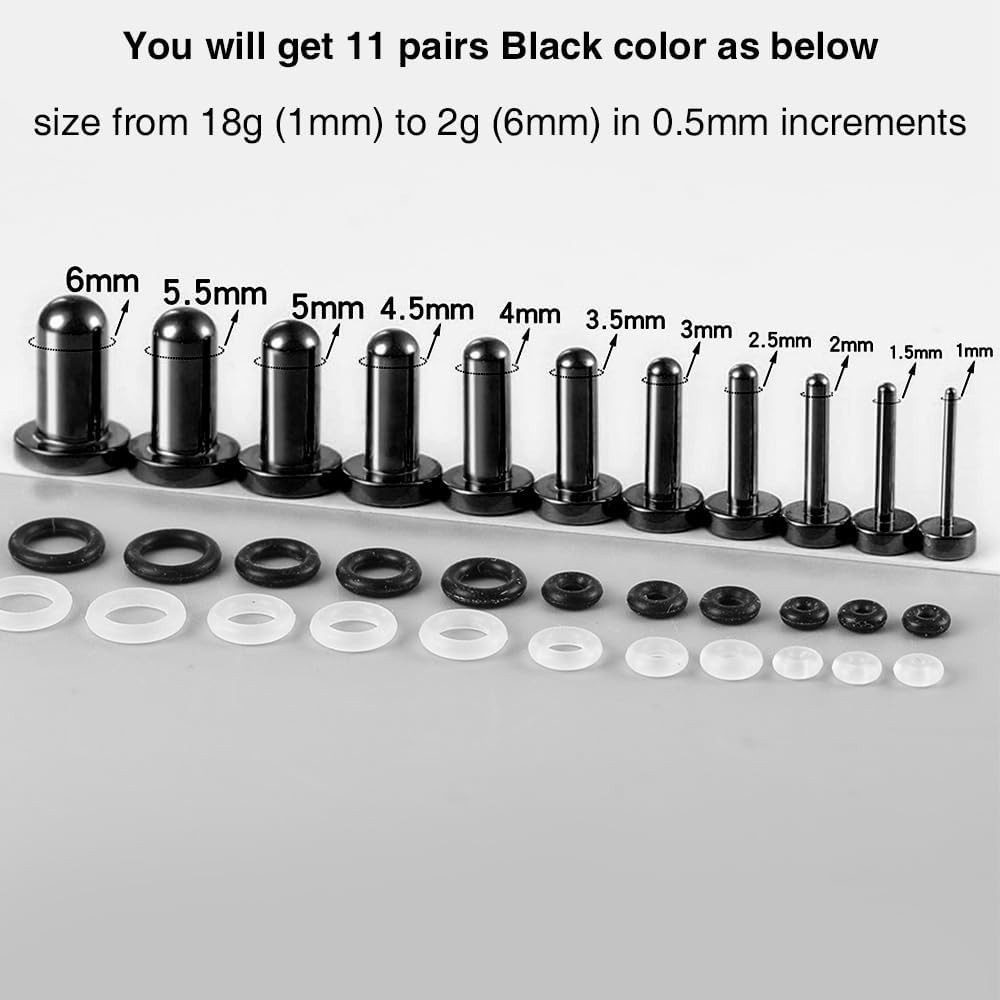 18g-00g 0.5mm Increments Stainless Steel Ear Stretching Kit, 11mm-16mm Dead S…