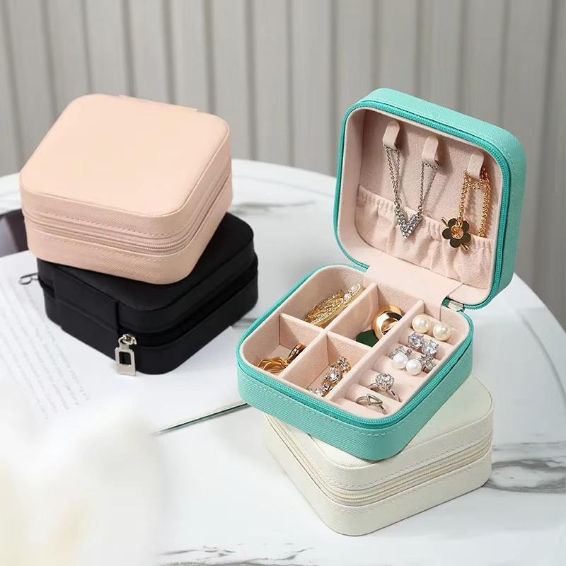 Portable Mini Jewelry Storage Box Travel Organizer Jewelry Case Leather Storage