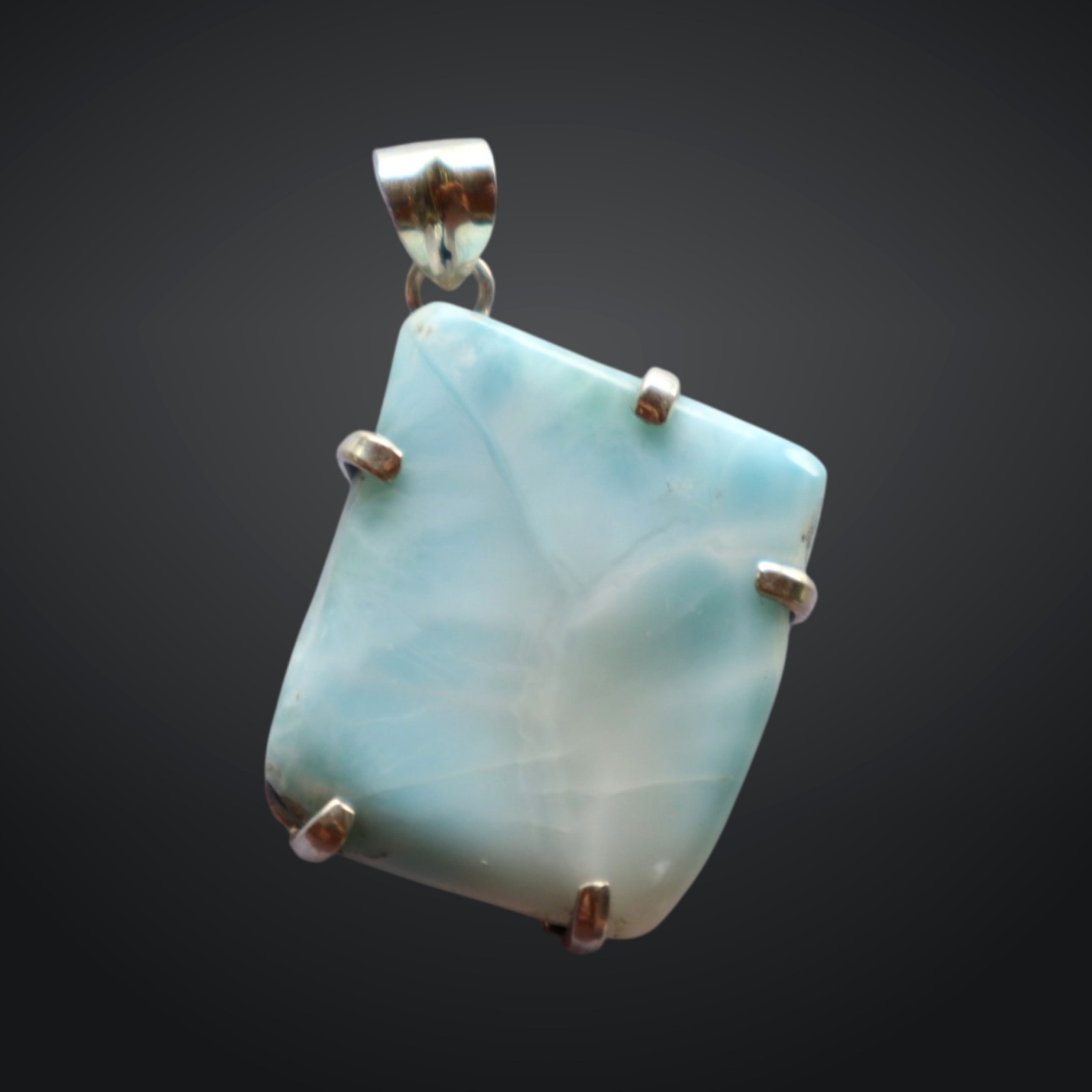 Genuine 15.7g heavy Light Blue Larimar 925 Sterling Silver Slab Pendant 44mm