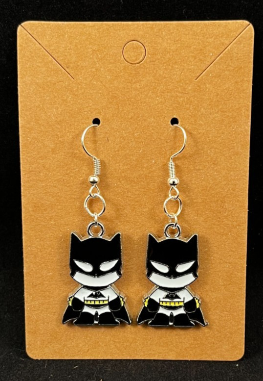 DC Superhero Inspired – Batman – Earrings – Dangle – Silver Hooks – Handmade