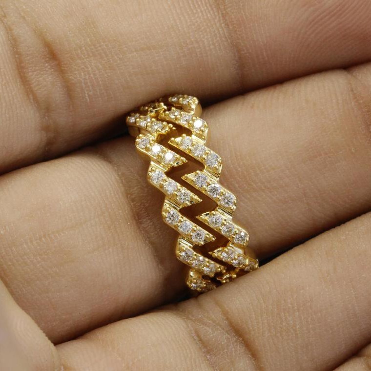 Delightful Engagement Ring 2CT Simulated Diamond Cuban Link Ring 14K Gold Plated