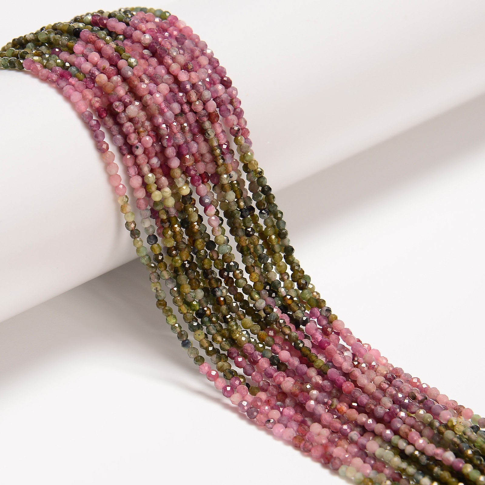 Natural Gradient Multi Color Tourmaline Faceted Round Beads Size 2mm 15.5″Strand