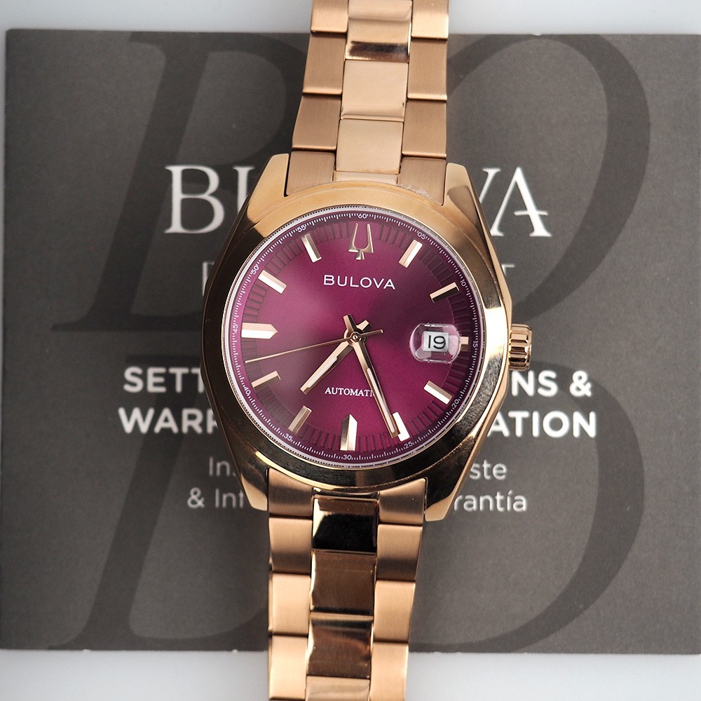 Men’s Bulova Surveyor 97B234 Purple Dial Rose Gold-Tone Automatic Watch 39mm