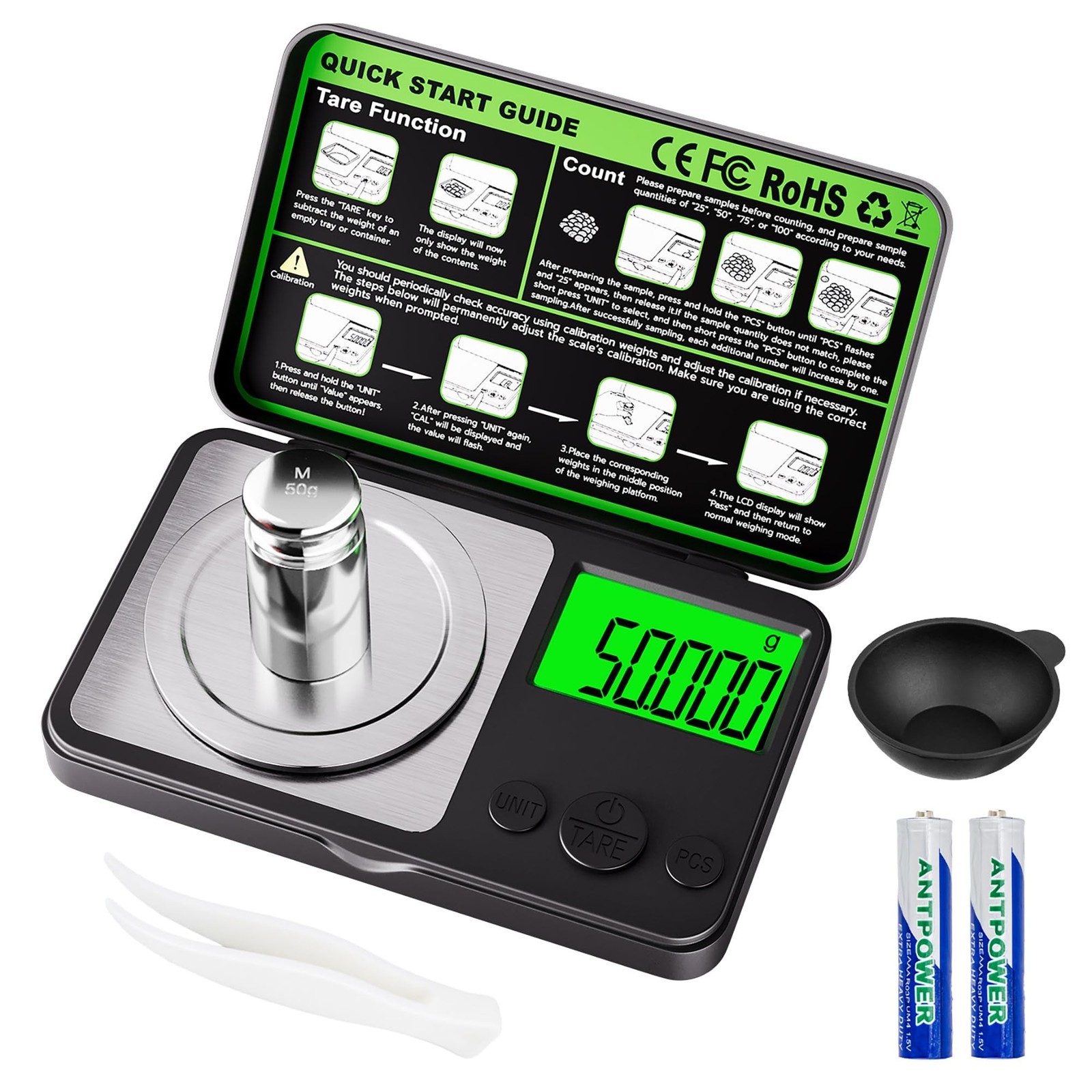 Digital Milligram Scale 50G X 0.001G, Mini Precision Scale with Tare Weight Func
