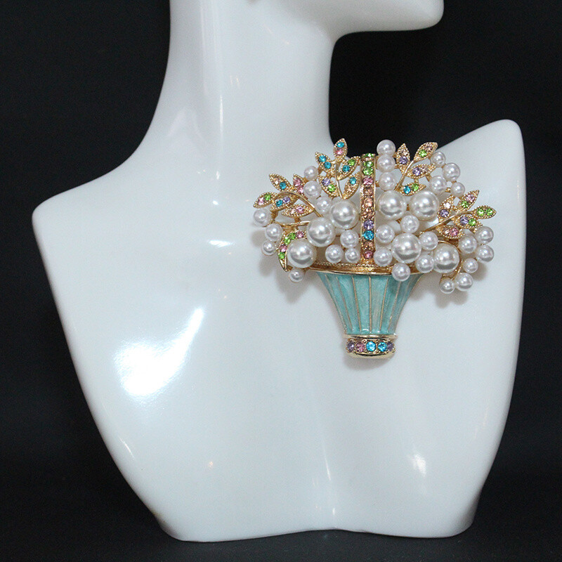 New Glazed Pearl Flower Brooch Fashion Potted Plant Brooch Vintage Accessories