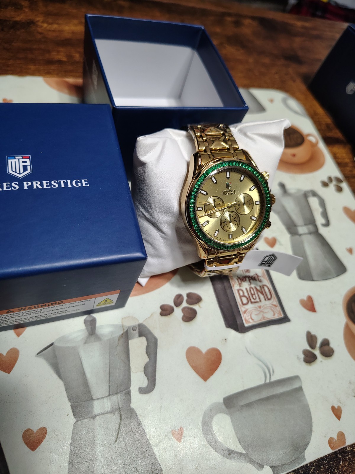 Montres Prestige by Invicta MPW-0340 45mm Gold Dial Green Bezel Crystal New