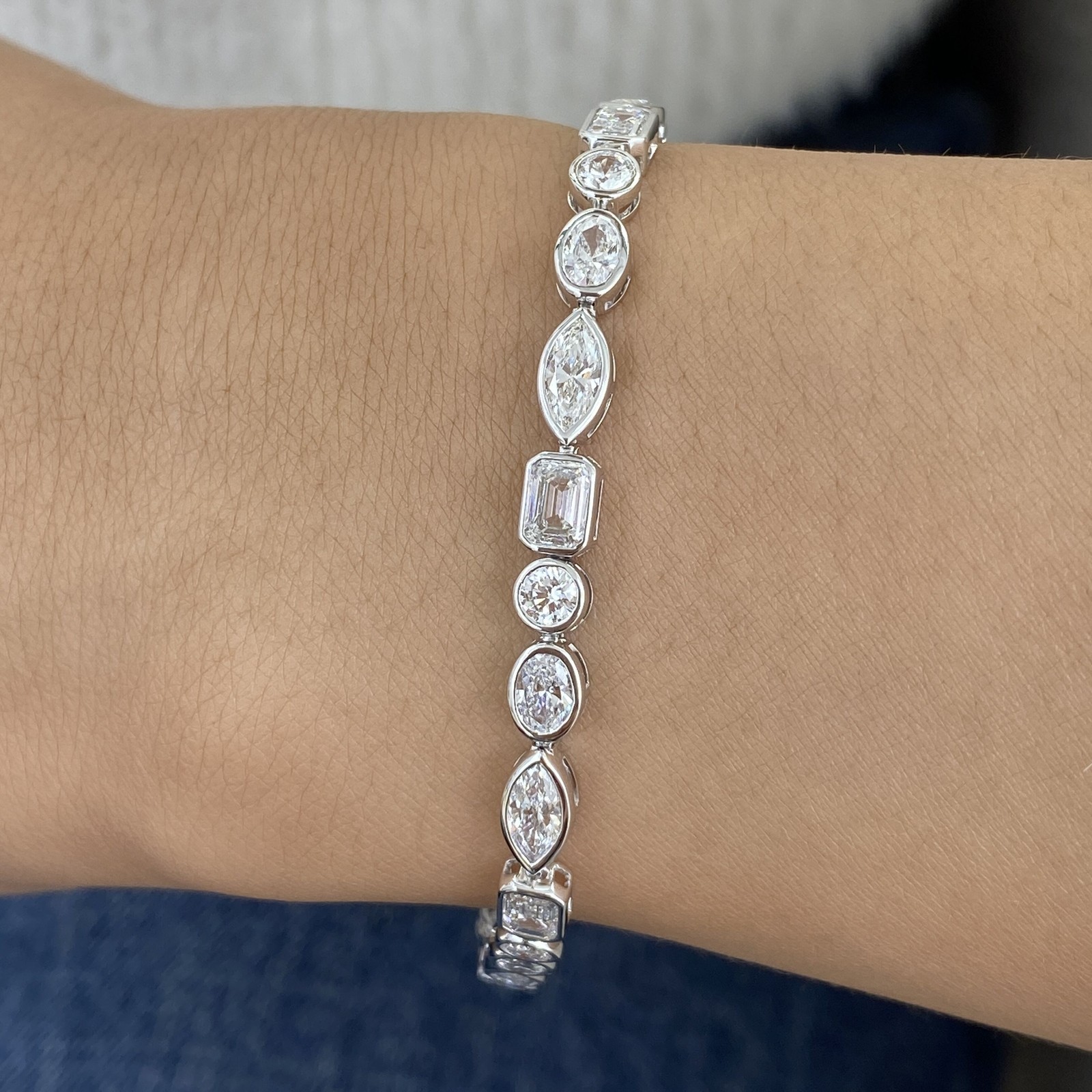 14k White Gold Multi Cut Lab Grown Diamond EF/VS-SI Tennis Bracelet For Propose