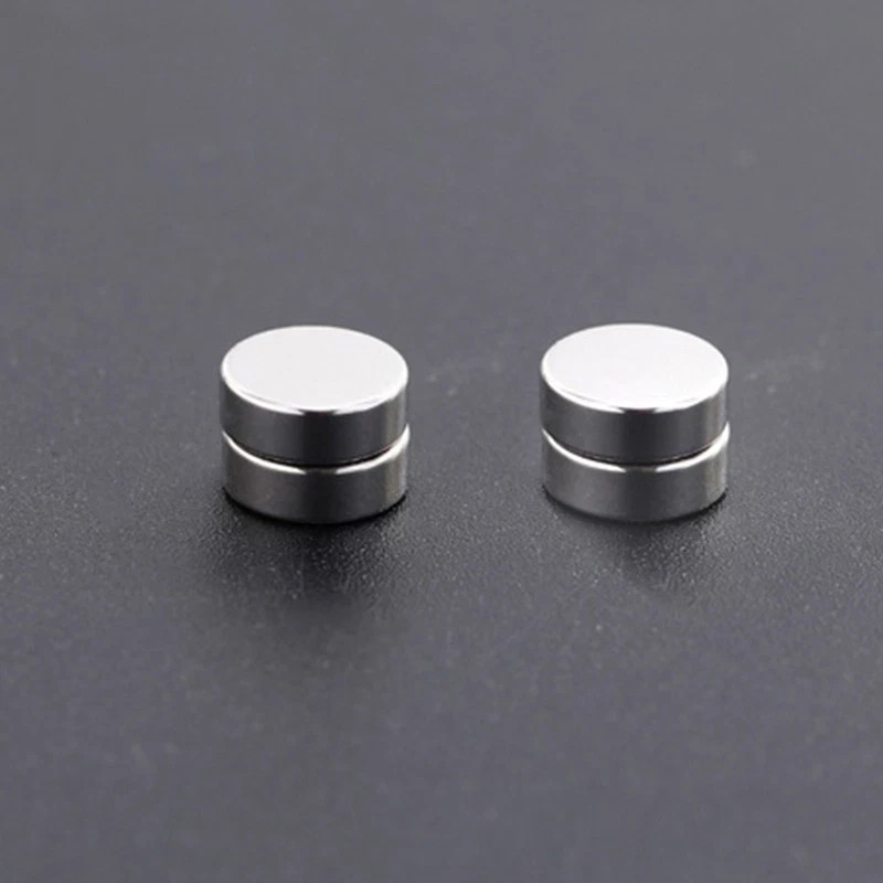 Magnetic Stud Earrings Non Piercing Clip On Stainless Steel CZ Round Square 6mm