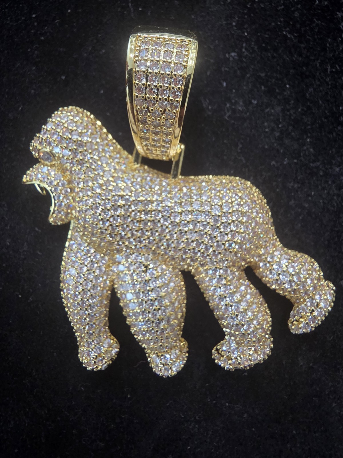 Gold Plated Gorilla Ape Pendant Fully Iced Out with Cubic Zirconia Stone Hip Hop