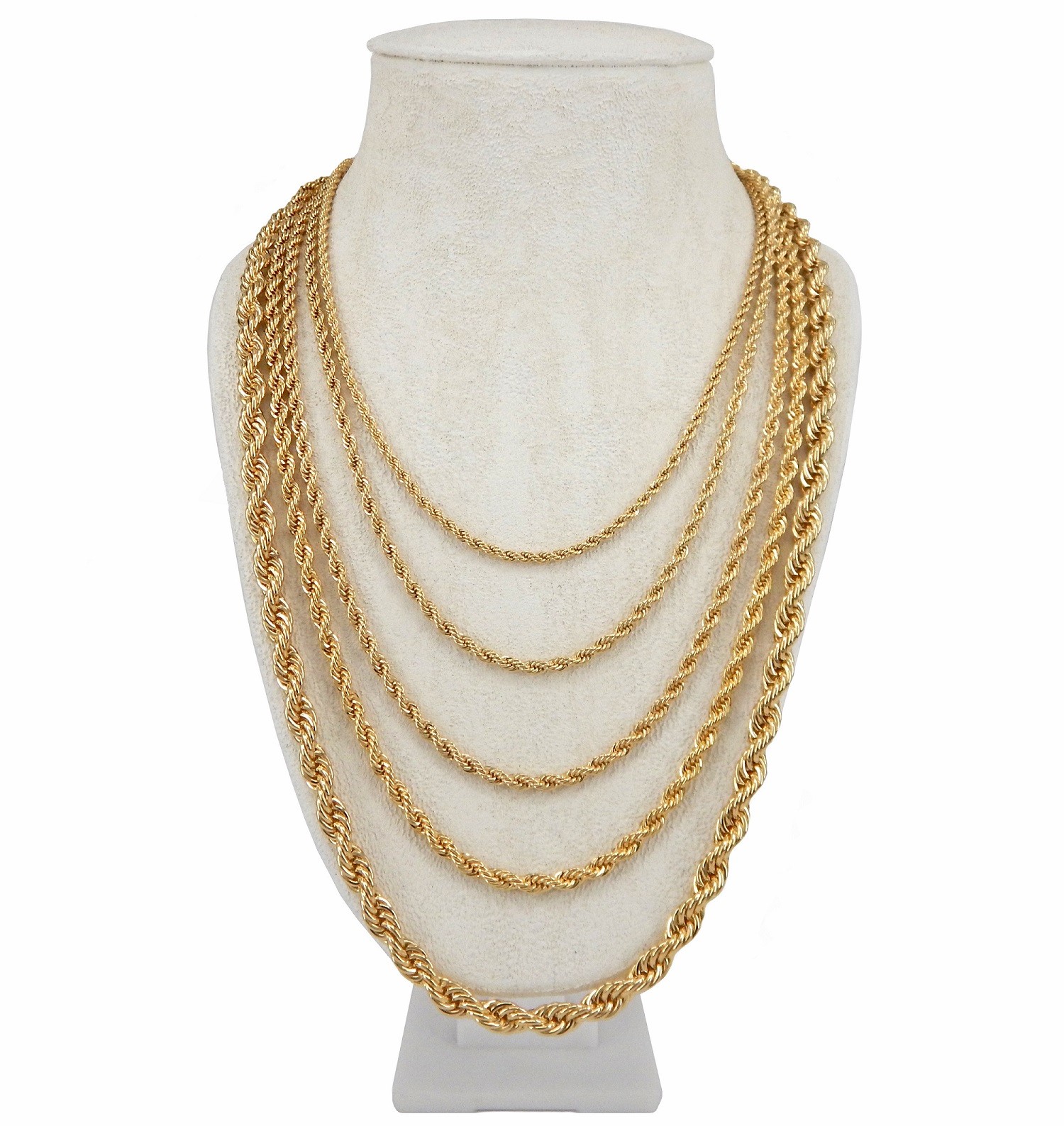 Mens Rope Chain Necklace 2mm to 6mm wide 14k Gold Plated 16″ 18″ 20″ 22″ 24″ 30″