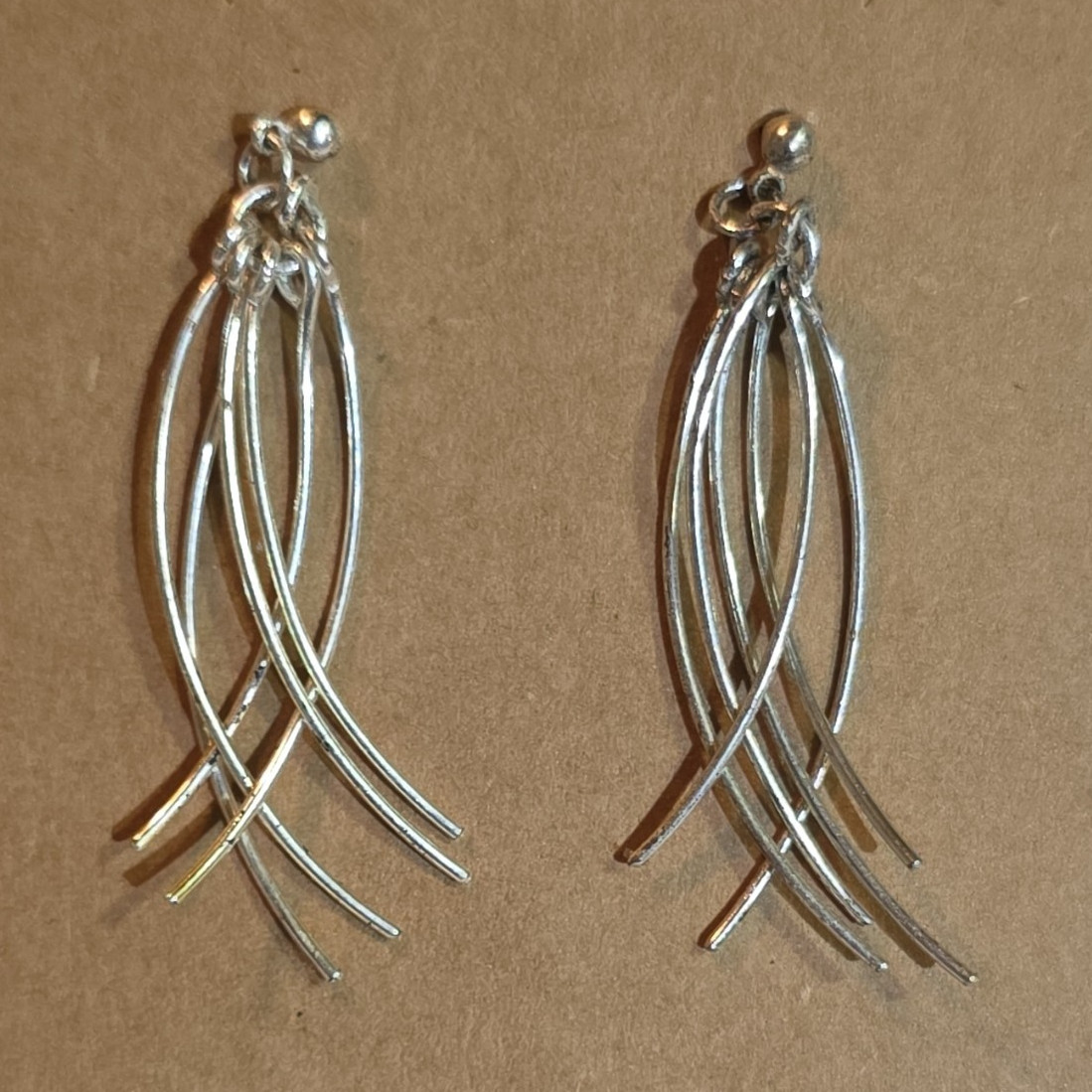 Silver Tone Metal Multi-Strand Curved Bar Dangle Drop Earrings No Stone