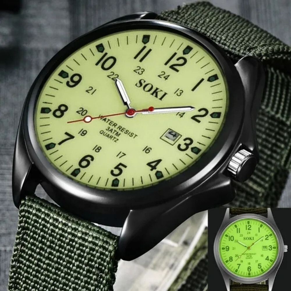 Men’s Military Army Luminous 24Hours Dial Nylon Strap Date Quartz Wrist Watch US