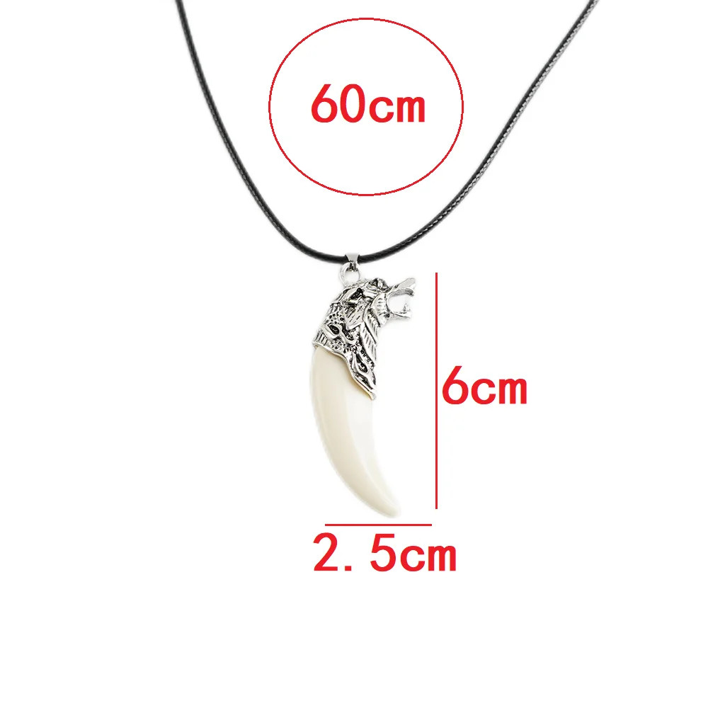 White Wolf Tooth Pendant Necklace Rope Chain Animal Amulet Jewelry