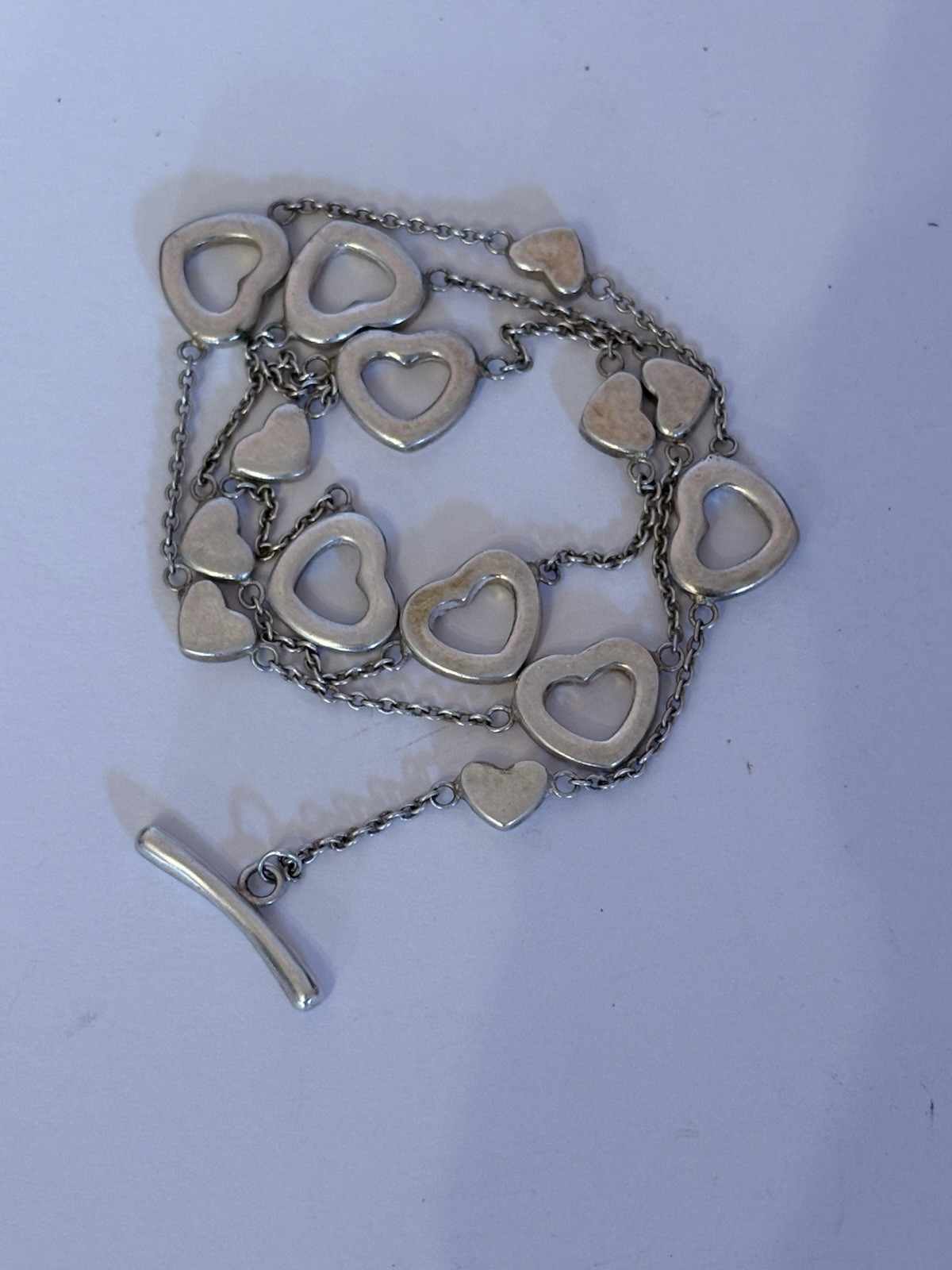 Tiffany & Co. 925 Sterling Silver Open Heart Toggle Necklace 17.5” 14.4g