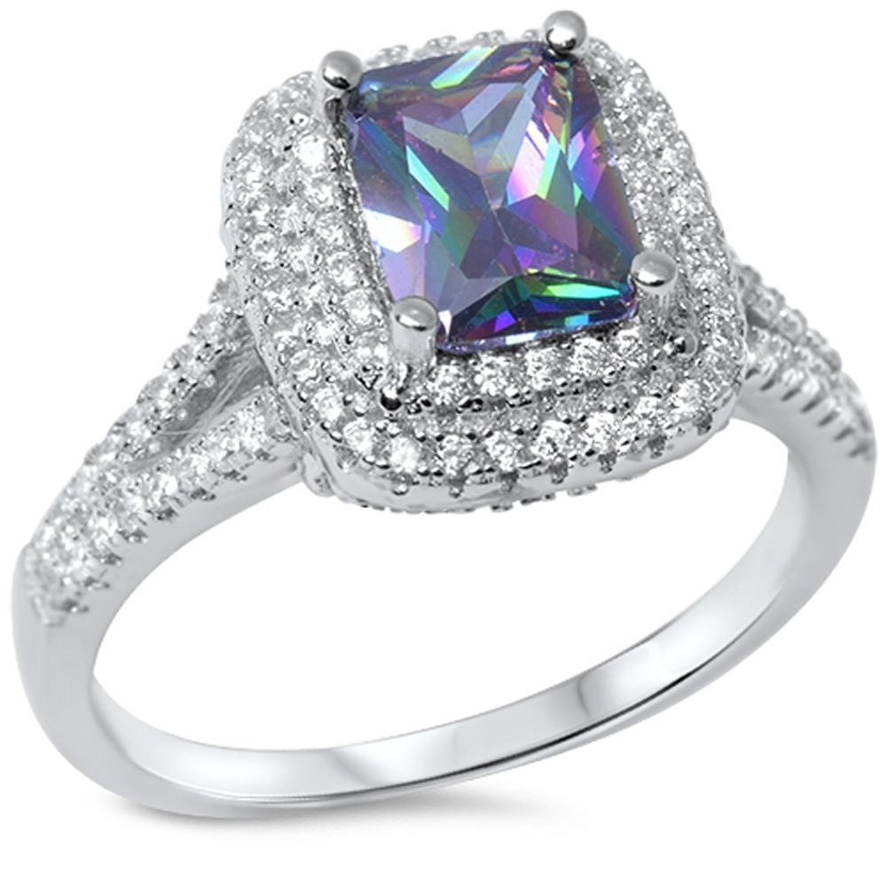 Halo Radiant Rainbow Topaz & Cubic Zirconia .925 Sterling Silver Ring