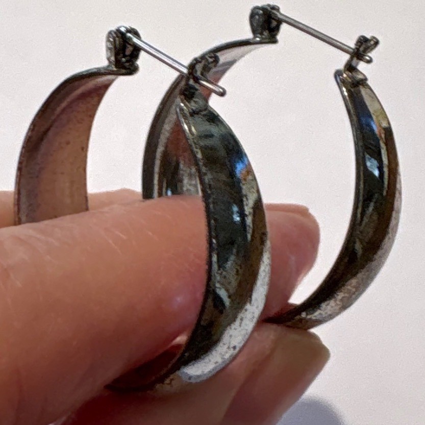 1980s Polished Silver Tone Wide Band Round Hoop Earrings 1 Inch