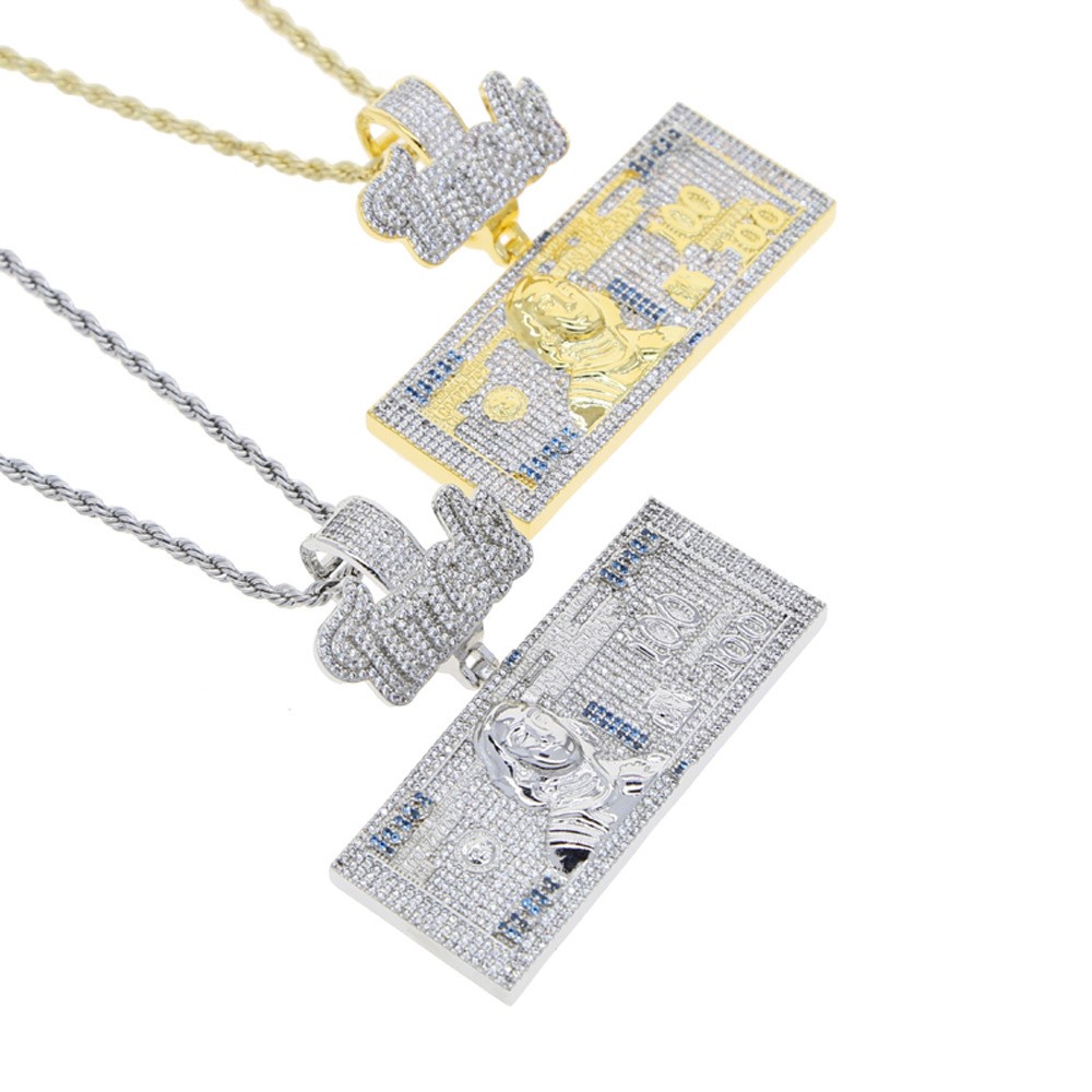 Hip Hop $100 Pendant Necklace Gold Filled Zircon Lucky Necklaces Rap Accessories