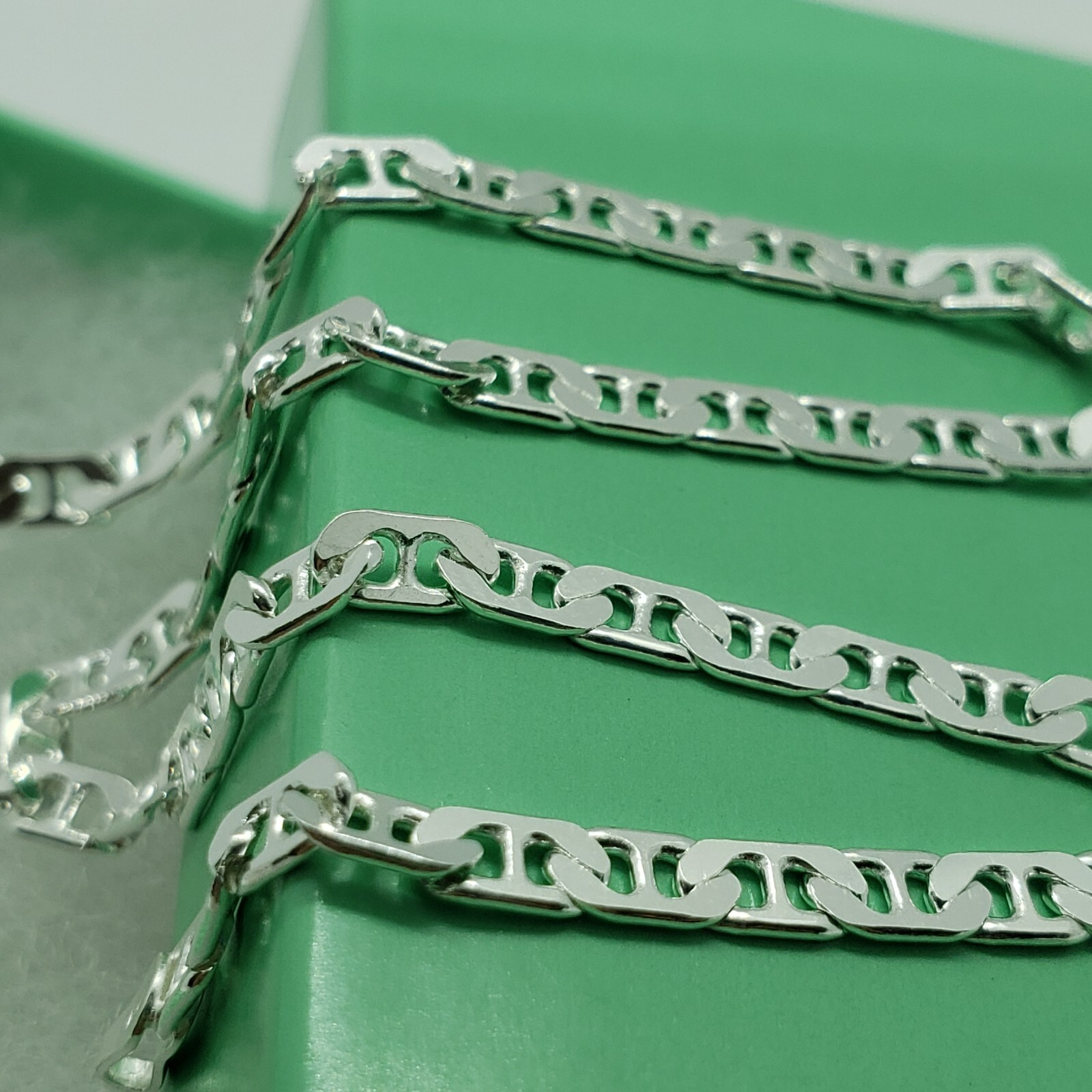 925 Sterling Solid Silver Italy Flat Mariner Link Chain Necklace Bracelet 3.7mm