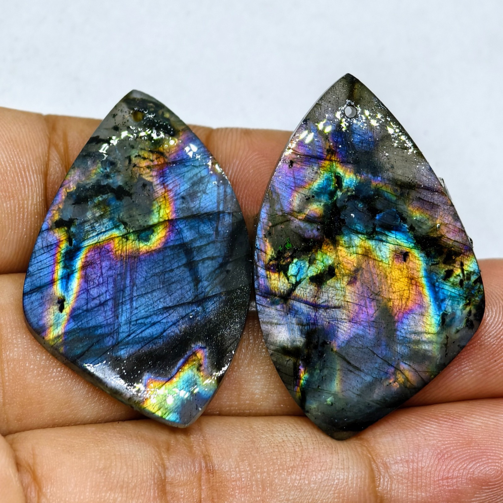 71 Cts Natural Labradorite Drilled Match Pair Cabochon Gemstone 41.3 X 26.1 MM