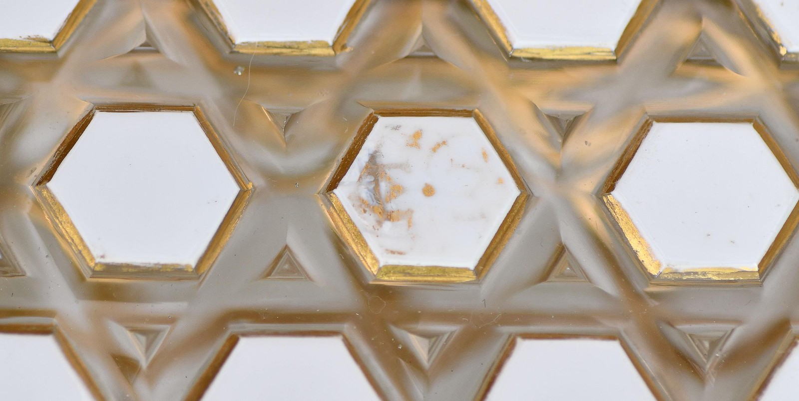 European Glass Box with White Hexagon Design and Bronze Hardware