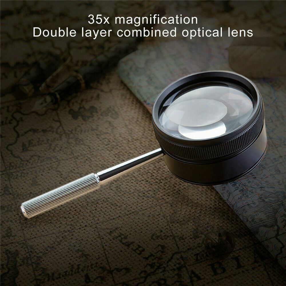 35X High Power Magnifier Non-Slip Handle Magnifying Glass Lens for Coins Jewelry