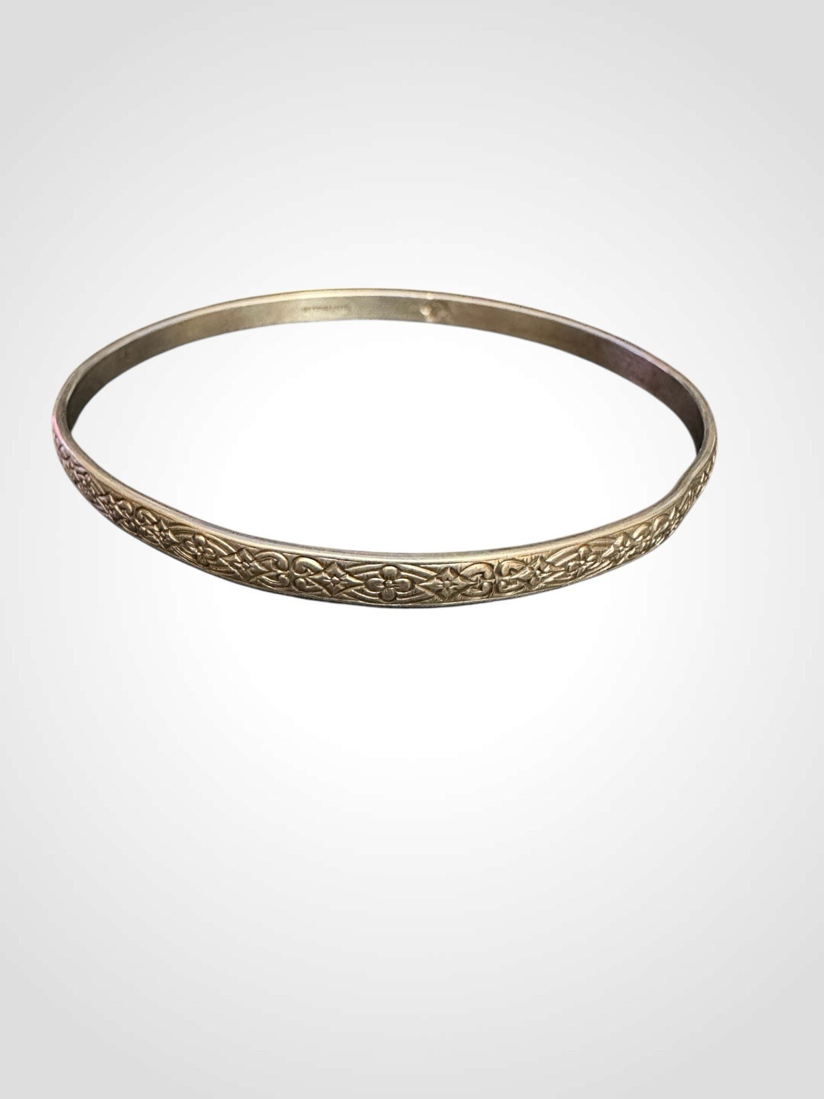 Sterling Silver Floral Bangle Bracelet 8in 4mm Stackable Boho Chic