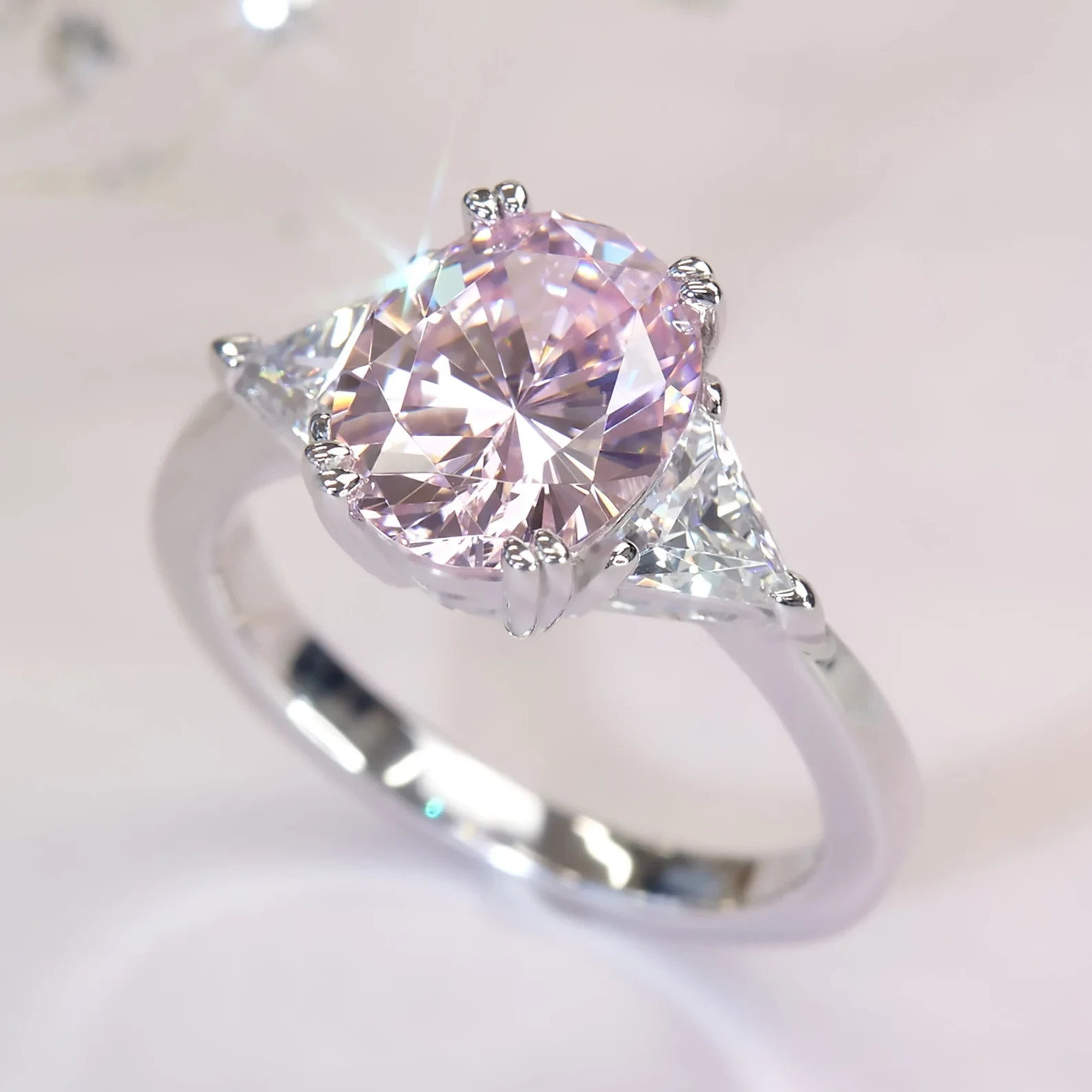 5.00 Ct Oval Cut Pink Sapphire & Diamond Engagement Ring 14K White Gold Size 6