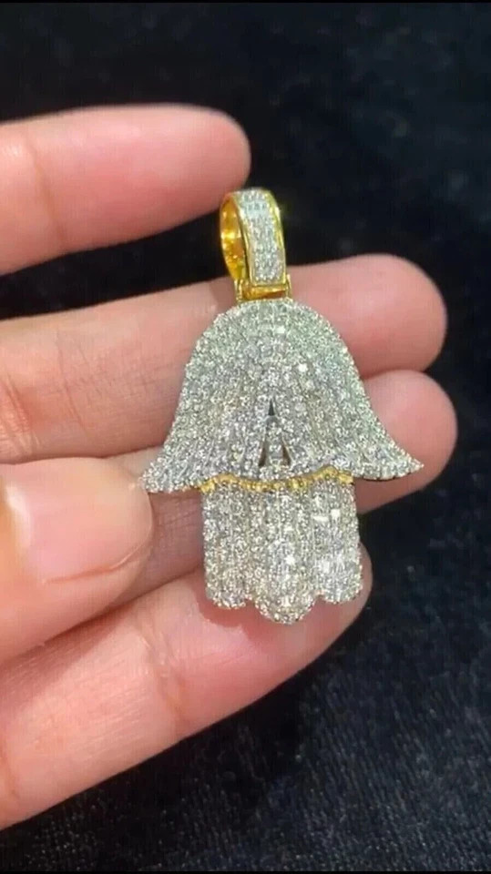 Men’s 1.60Ct Round Lab Created Diamond Hamsa Hand Pendant 14k Yellow Gold Plated