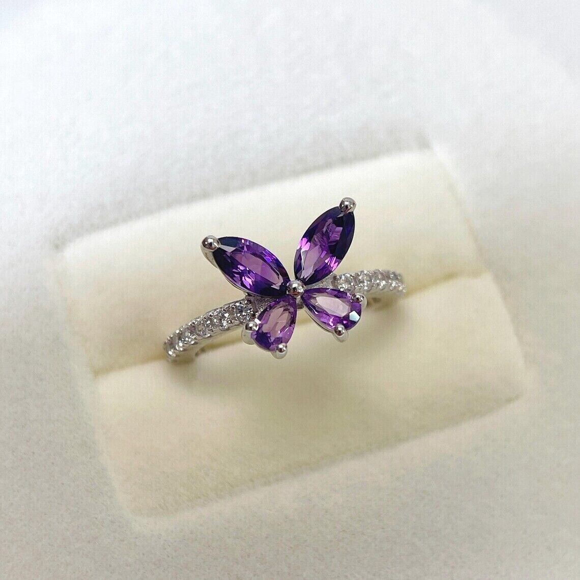 3Ct Marquise Cut Simulated Purple Amethyst Wedding Ring In 14k White Gold Plated