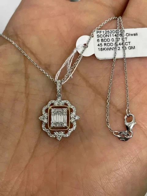 2Ct Emerald Cut Moissanite Art Deco Halo Cluster Pendant 14K White Gold Plated