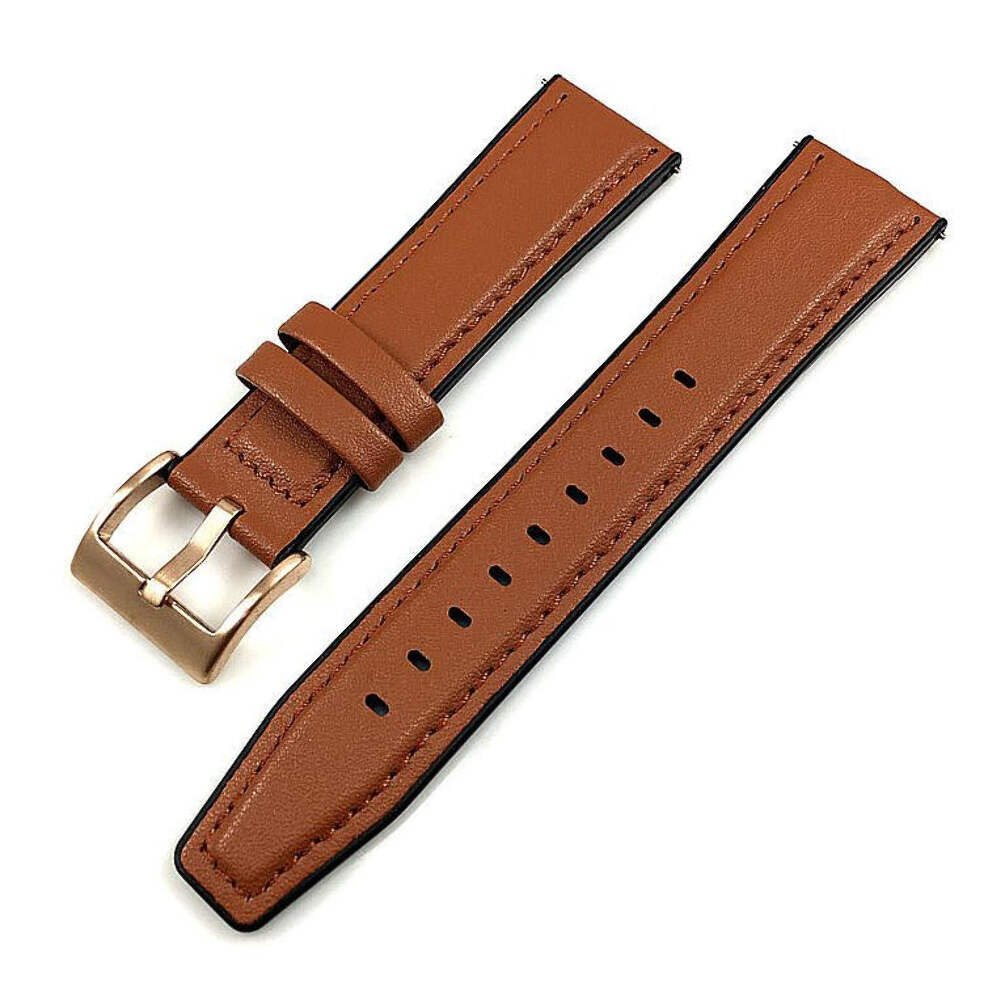 Light Brown Leather Watch Strap Quick Release Band Rose Gold Steel Buckle #1528