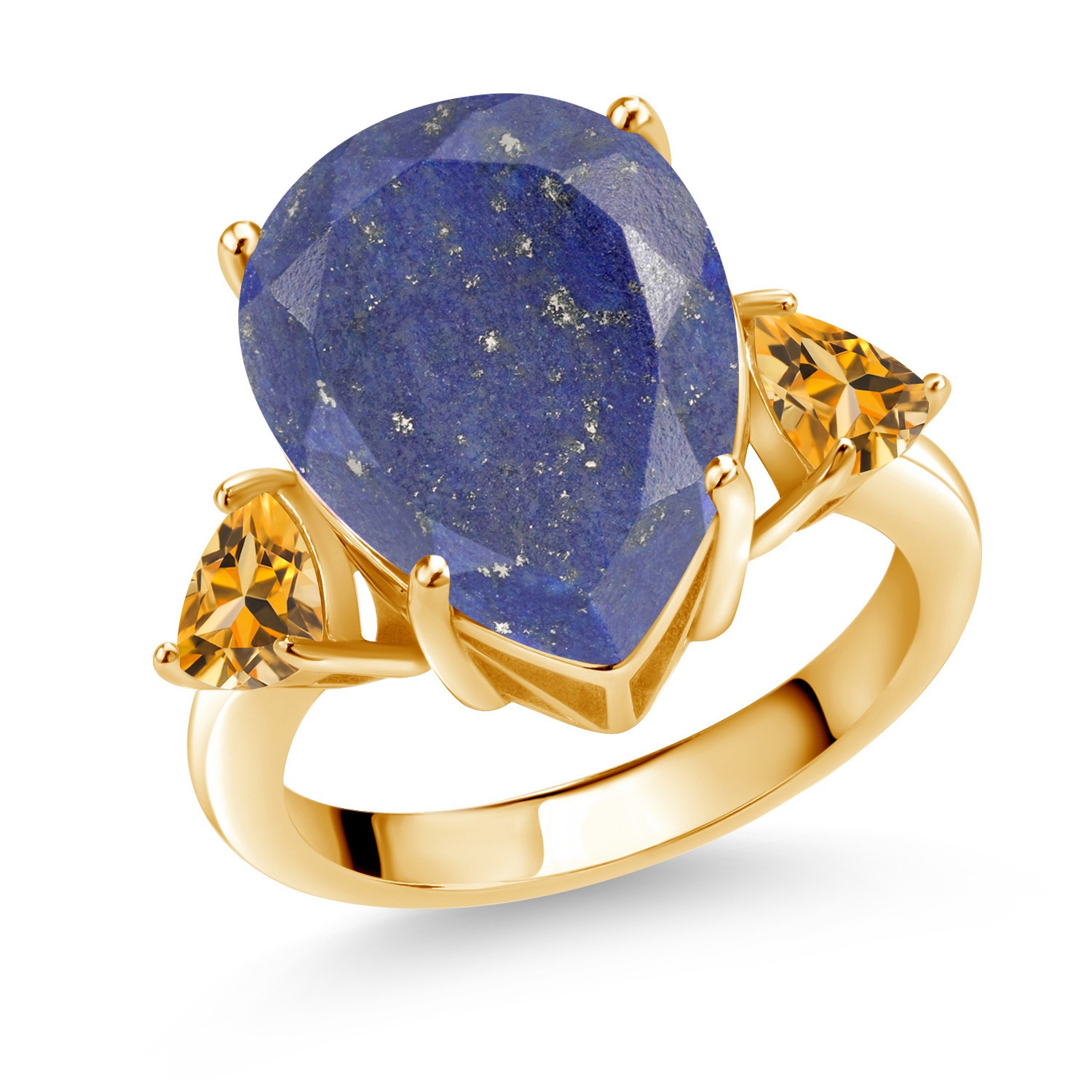 7.82 Ct Pear Shape Blue Lapis Yellow Citrine 18K Yellow Gold Plated Silver Ring