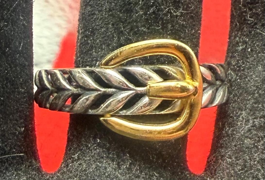 Vintage NVC Sterling Silver Two Tone Open Work Belt Buckle Ring Size 8