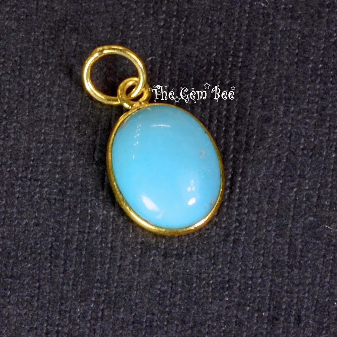 9mmx17mm 18k Yellow Gold Sleeping Beauty Turquoise Oval Bezel Pendant Charm Loop