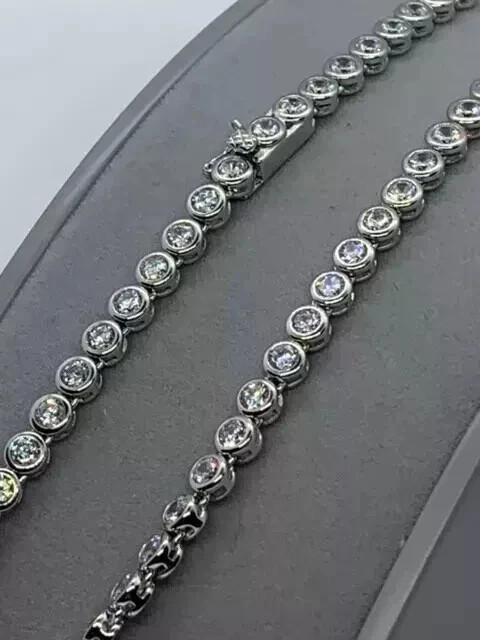 14k White Gold Plated 3MM Lab Created Diamond Gift Tennis Necklace Bezel Set 18″