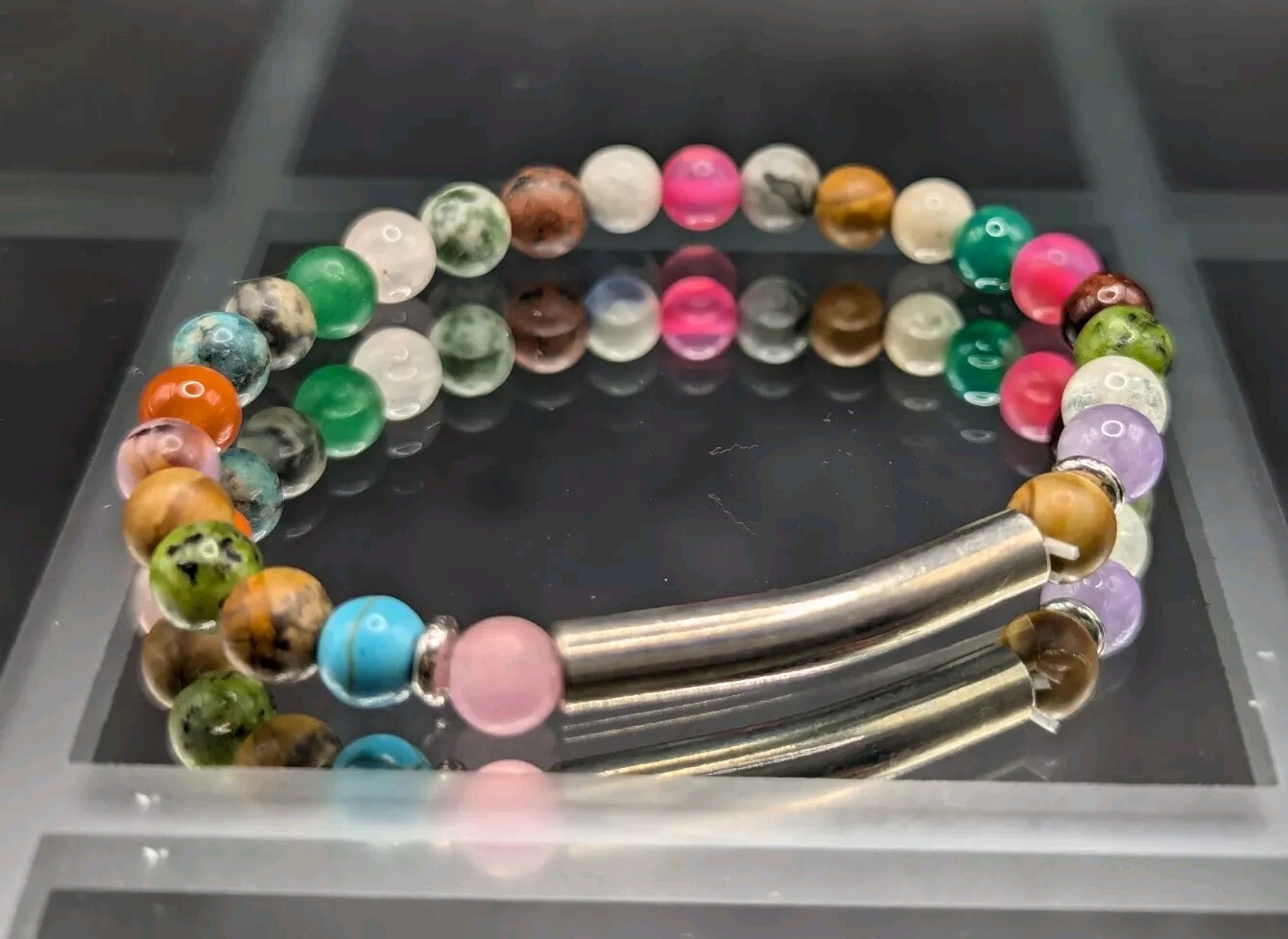 Colorful Fun Mixed Gemstone Beaded Stretch Stackable Bracelet (16cm) Small Wrist