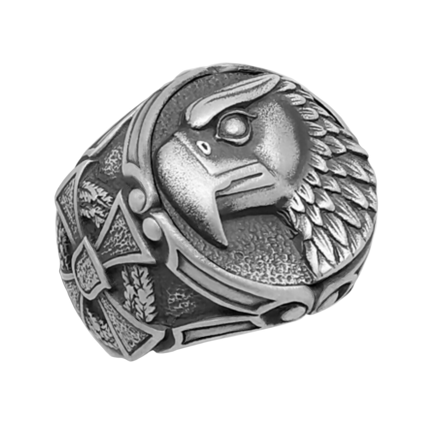 Men’s Biker Sterling Silver 925 German Eagle Head Cross Ring US Sizes