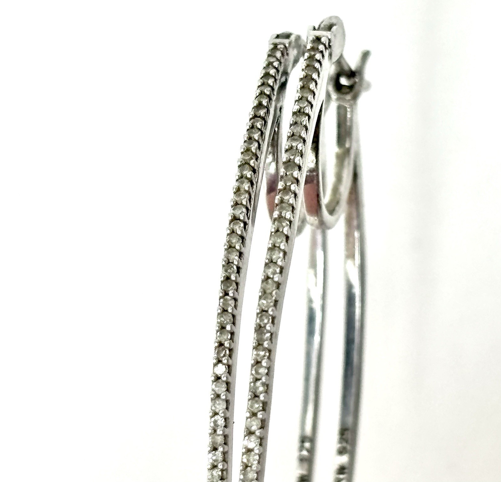 Large Sterling Silver Hoop Earrings w/ Diamond Accents Melee Zales Classic Style