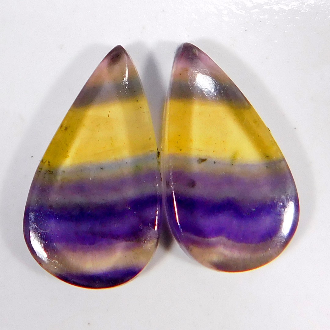Natural Rainbow Marvellous Fluorite Pair 18.30Cts. Pear Cabochon Gemstone