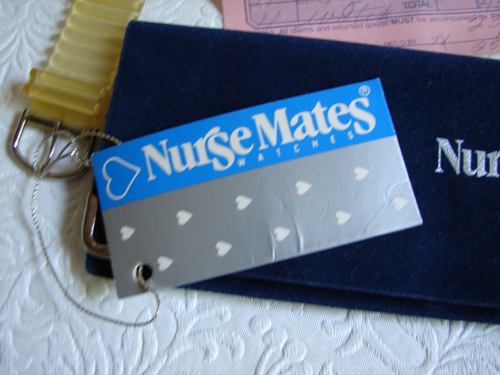 Vtg 1990 Nurse Mates WATCH w/Orig Case & Papers, Rubber Band, Hong Kong B67