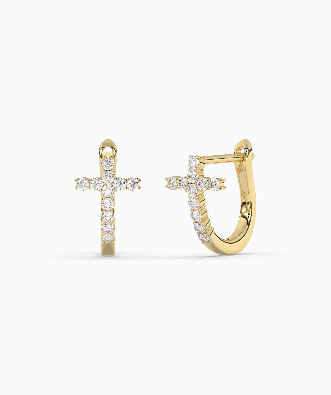 Round Cut Lab Grown Diamond 14K Solid Gold Cross Huggie Hoop Earrings For Woman