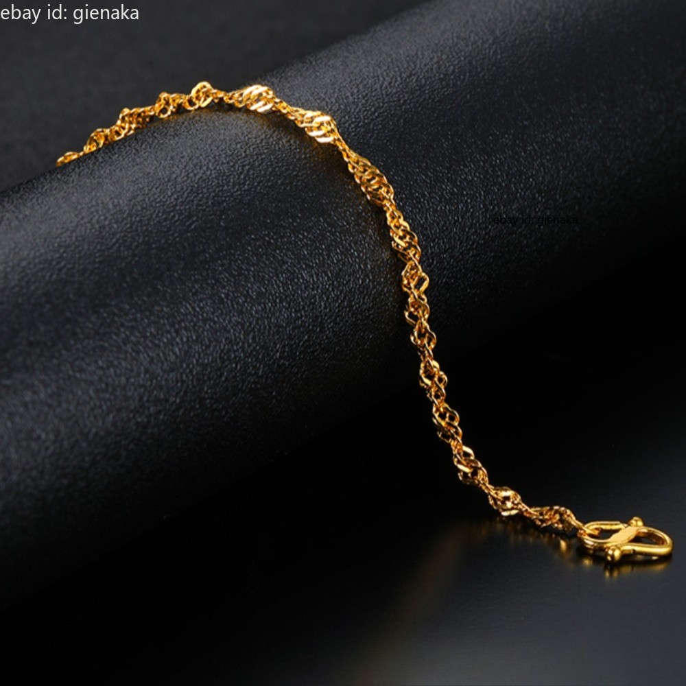 Pure 999 24k Yellow Gold Thin Singapore Chain Link Bracelet Bangle 5.9-7.1inch