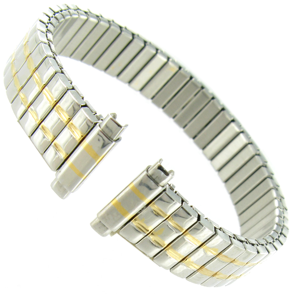 10-13mm T&C Two Tone Ultra Thin Twist-O-Flex Stainless Ladies Watch Band 520585
