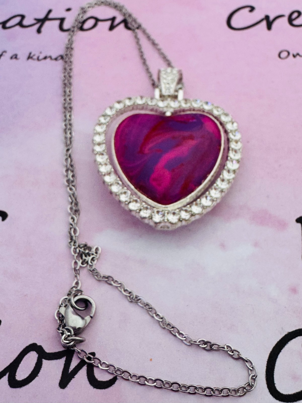 Rotating Heart Cabochon Necklace Hand-Painted By Local Ozark Artist Me